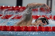 Katie Ledecky swimming in the women's 1500m freestyle finals at the 2024 Paris Games; Source: Getty